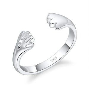 💎 Adjustable Ring Cute Cat Hugging 925 Sterling Silver